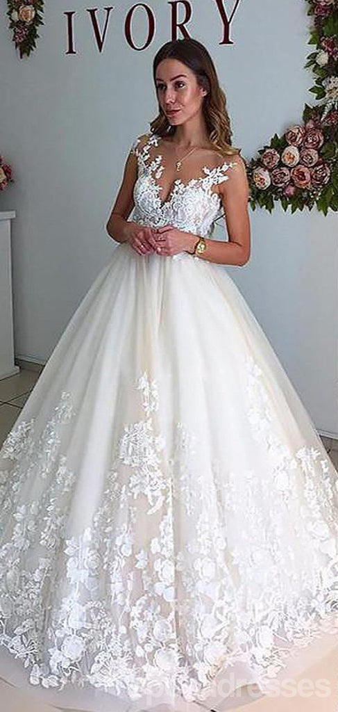 Sexy Backless Cap Sleeve Lace A line Cheap Wedding Dresses Online, WD402