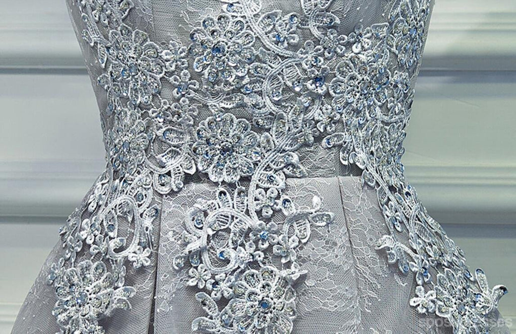 Two Straps Gray Lace Beaded Homecoming Prom Dresses, Affordable Short Party Prom Dresses, Perfect Homecoming Dresses, CM263