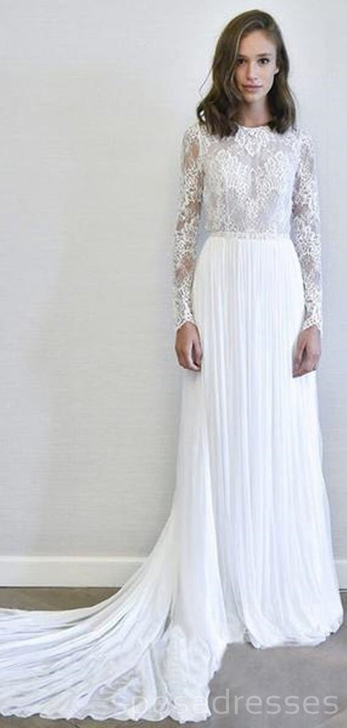 Long Sleeves Lace Chiffon Cheap Wedding Dresses Online, Cheap Bridal Dresses, WD492