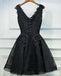 Two Straps Black Lace Heavily Beaded Homecoming Prom Dresses, Affordable Short Party Prom Dresses, Perfect Homecoming Dresses, CM264