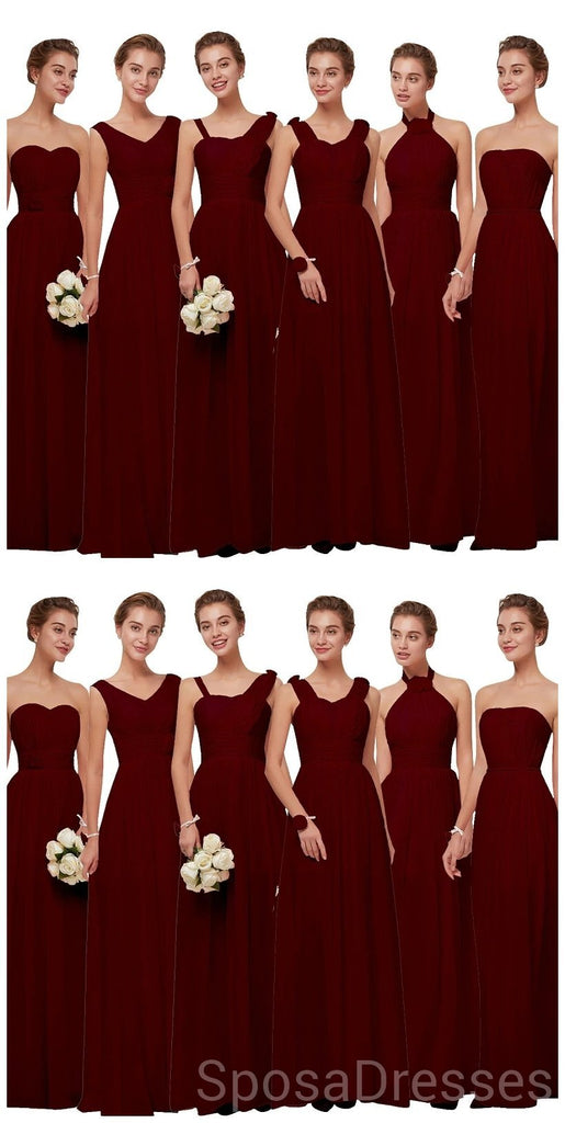 Mismatched Chiffon Dark Red Cheap Long Cheap Bridesmaid Dresses Online, WG630