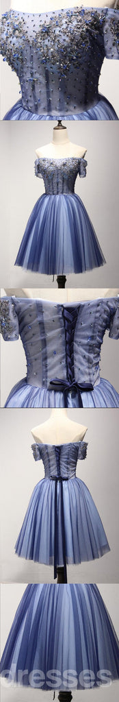 Off Shoulder Short Sleeve See Through Homecoming Prom Dresses, Affordable Short Party Corset Back Prom Dresses, Perfect Homecoming Dresses, CM222