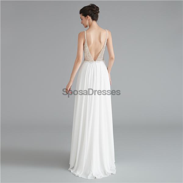 Sexy Backless Spaghetti Straps Beaded See Through Long Evening Prom Dresses, Evening Party Prom Dresses, 12121