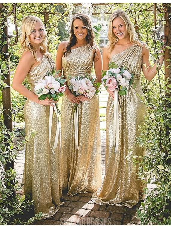 Sparkly One Shoulder Sequin Long Cheap Bridesmaid Dresses Online, WG318