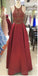 Sexy Open Back Halter Gold Beading Dark Red Long Evening Prom Dresses, Popular Cheap Long 2018 Party Prom Dresses, 17296