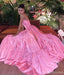 Pink A-line Strapless Side Slit Maxi Long Party Prom Dresses Online,13283