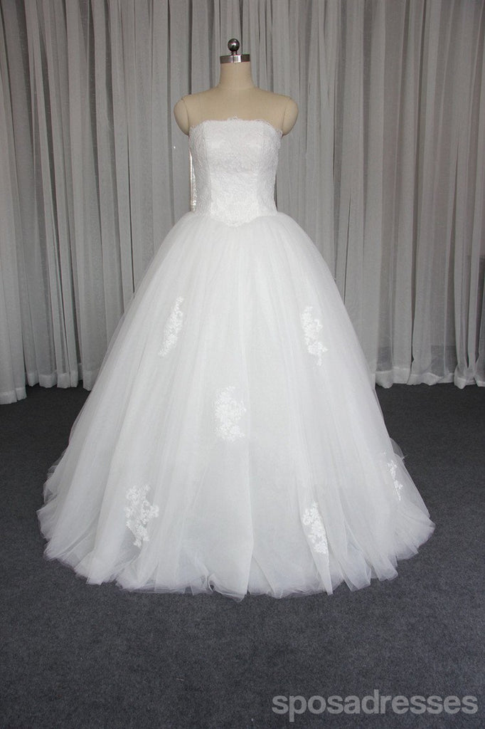Strapless A line Tulle Wedding Dresses, Custom Made Long Wedding Gown, Cheap Wedding Gowns, WD200