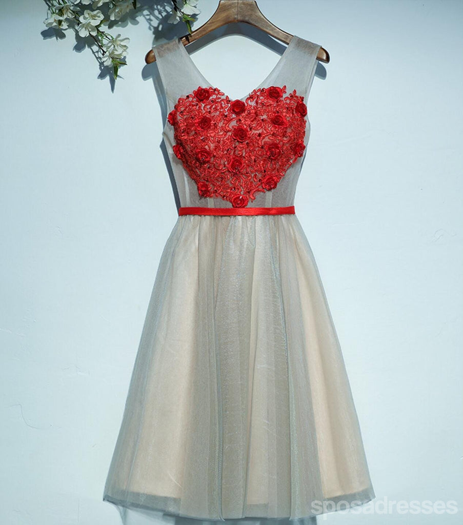 Two Straps V Neckline Red Lace Tulle Homecoming Prom Dresses, Affordable Corset Back Short Party Prom Dresses, Perfect Homecoming Dresses, CM243