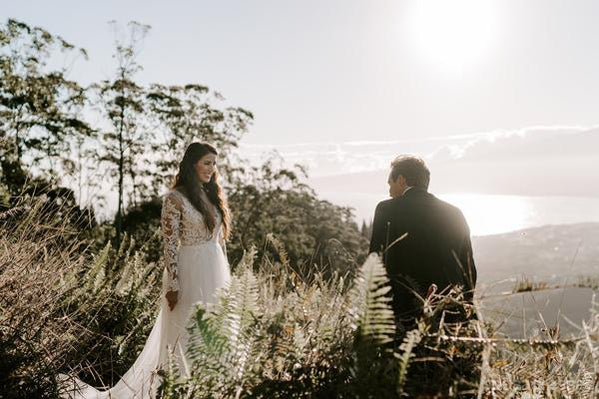 Simple Long Sleeves A-line V-neck Backless Lace Wedding Dresses,WD743