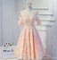 Short Sleeve Peach Lace Open Back Homecoming Prom Dresses, Affordable Short Party Prom Dresses, Perfect Homecoming Dresses, CM297