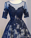 Short Sleeve Navy Lace Open Back Homecoming Prom Dresses, Affordable Short Party Prom Dresses, Perfect Homecoming Dresses, CM298
