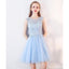 Cute Blue Illusion Lace Cheap Short Homecoming Dresses Online, CM537