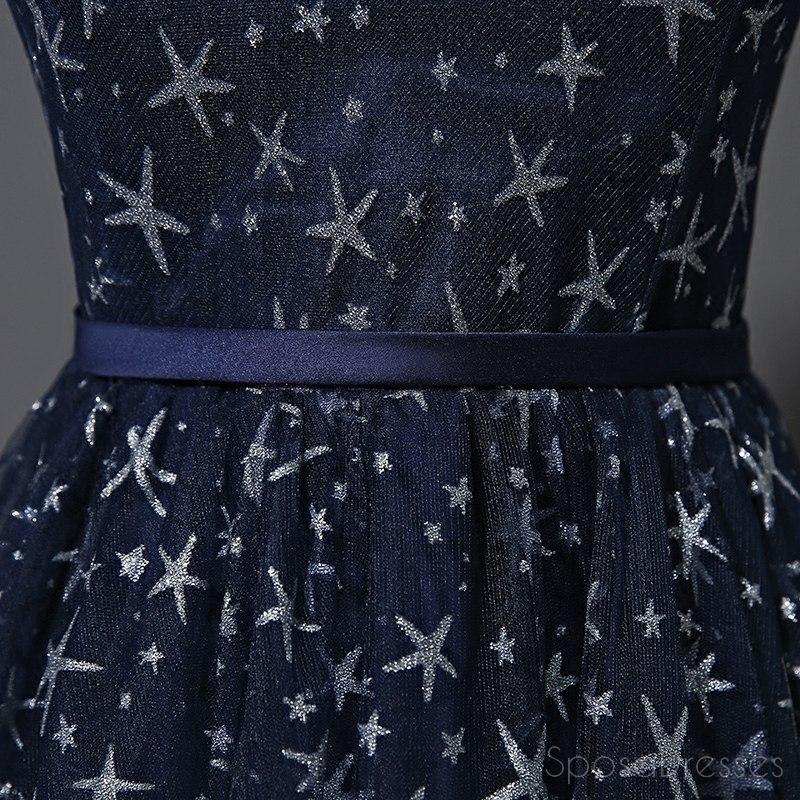 Scoop Navy Star Sequin Cheap Long Evening Prom Dresses, Cheap Custom Sweet 16 Dresses, 18536