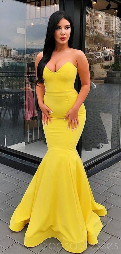 Simple Mermaid Yellow Cheap Long Evening Prom Dresses, Sweet 16 Prom Dresses, 12380