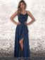 Simple Navy Spaghetti Straps Cheap Long Evening Prom Dresses, Evening Party Prom Dresses, 12348