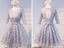 Modest Long Sleeve Gray Homecoming Prom Dresses, Affordable Short Party Prom Dresses, Perfect Homecoming Dresses, CM300