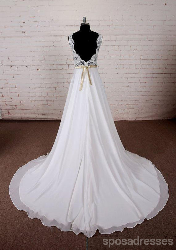 Sexy Backless V Neck Cheap Beach Wedding Dresses Online, WD381