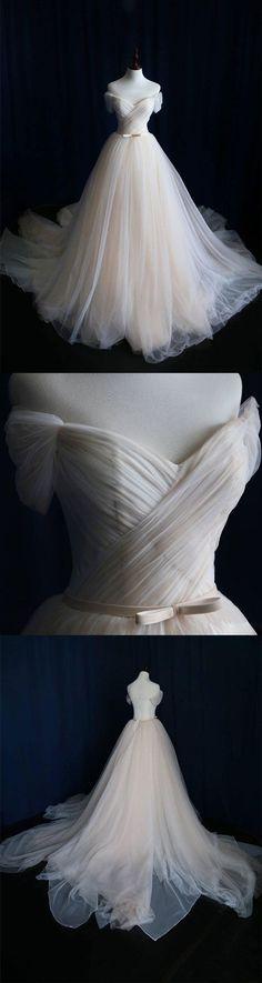 Off Shoulder Simple Ruffle Cheap Wedding Dresses Online, Cheap Bridal Dresses, WD484