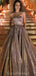 Sweetheart Neck Gold Sequin A-line Cheap Long Evening Prom Dresses, Evening Party Prom Dresses, 12350