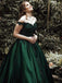 Off Shoulder Dark Green A-line Long Evening Prom Dresses, Cheap Sweet 16 Dresses, 18366