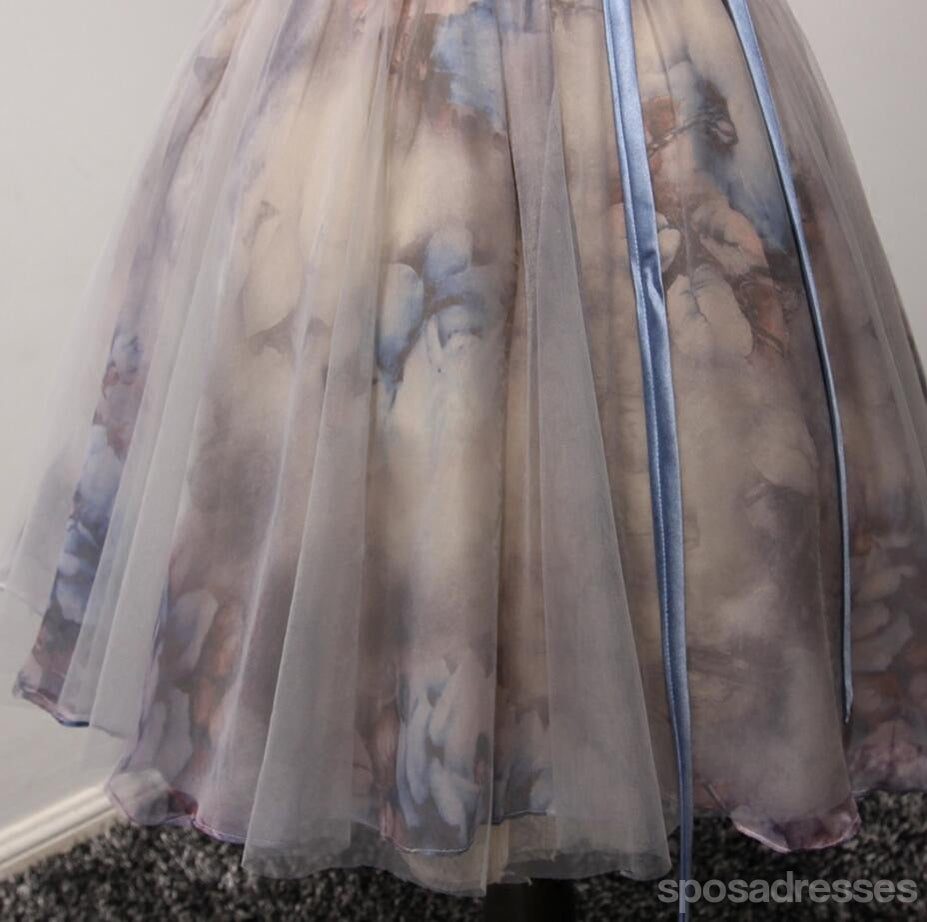 Printed Flower See Through Homecoming Prom Dresses, Affordable Corset Back Short Party Prom Dresses, Perfect Homecoming Dresses, CM235
