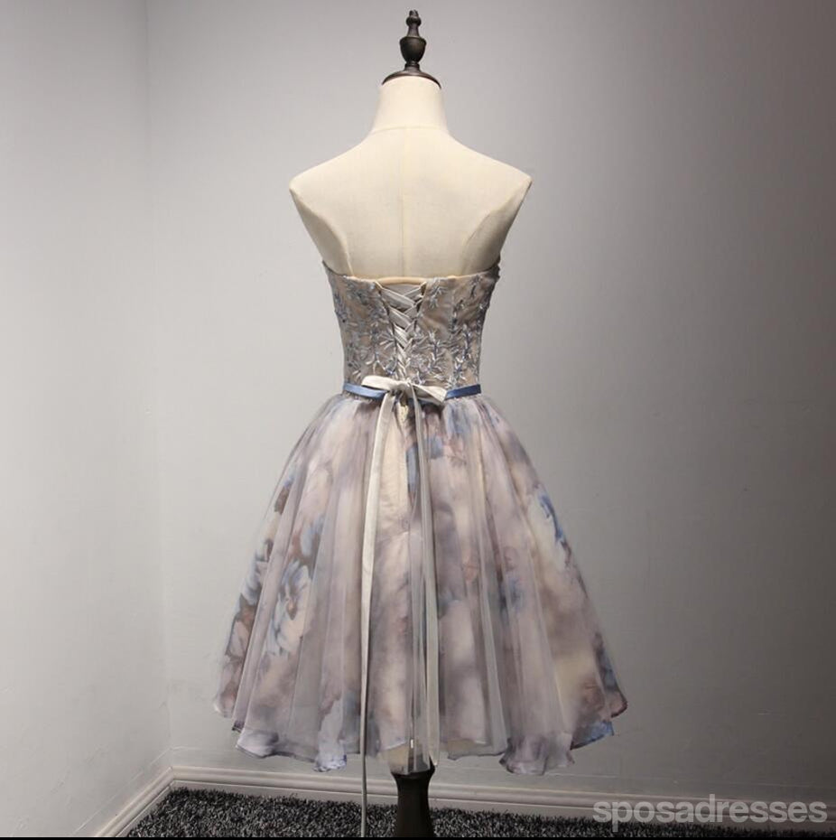 Printed Flower See Through Homecoming Prom Dresses, Affordable Corset Back Short Party Prom Dresses, Perfect Homecoming Dresses, CM235