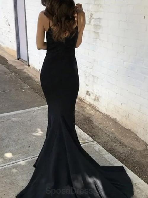 Spaghetti Straps Black Mermaid Long Evening Prom Dresses, Evening Party Prom Dresses, 12169
