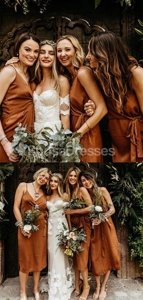Spaghetti Straps Burnt Orange Short Bridesmaid Dresses Online, WG714