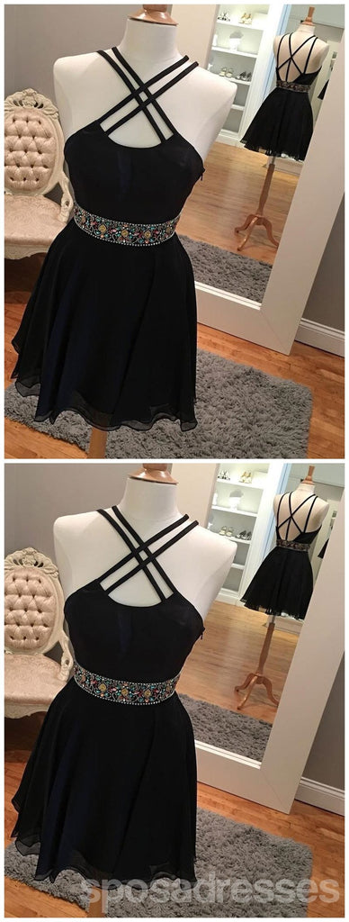Sexy Backless Short Rhinestone Black Homecoming Dresses 2018, CM485