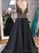V Neck Beaded Rhinestone A-line Long Evening Prom Dresses, 17572