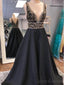 V Neck Beaded Rhinestone A-line Long Evening Prom Dresses, 17572