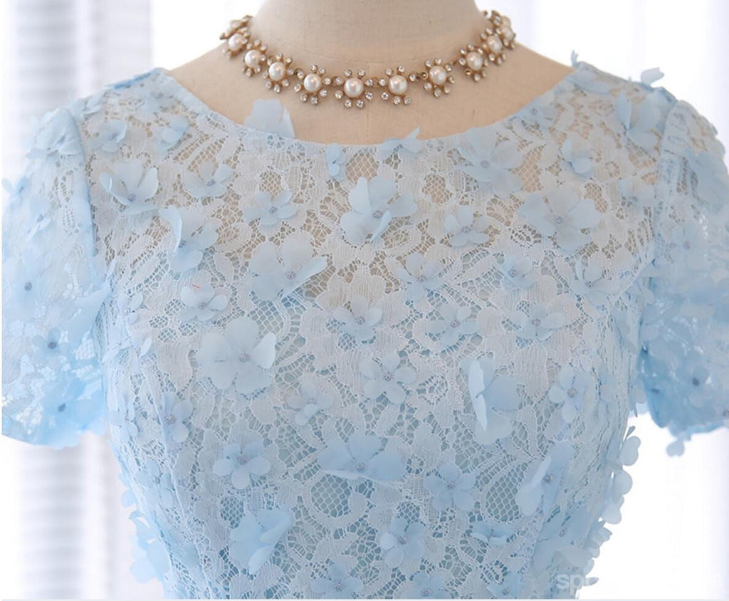 Short Sleeve Scoop Neckline Lace See Through Homecoming Prom Dresses, Affordable Short Party Prom Sweet 16 Dresses, Perfect Homecoming Cocktail Dresses, CM328