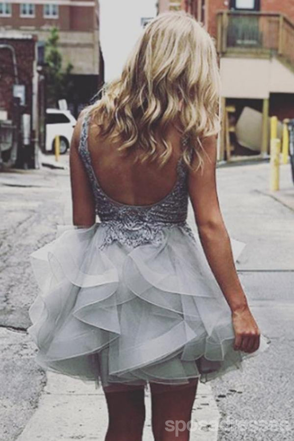 Sexy Backless V Neck Grey Cheap Short Homecoming Dresses Online, CM651