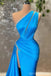 Sexy Blue Sheath One Shoulder High Slit Cheap Long Prom Dresses,13039