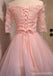 Off Shoulder Short Sleeve Pink Lace Cute Homecoming Prom Dresses, Affordable Short Party Prom Dresses, Perfect Homecoming Dresses, CM306