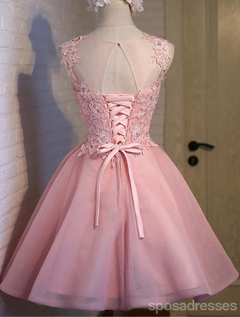Pink See Through Lace Cute Homecoming Prom Dresses, Affordable Short Party Prom Dresses, Perfect Homecoming Dresses, CM308