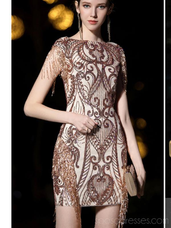 Short Sleeves Sparkly Gold Sequin Cheap Homecoming Dresses Online, Cheap Short Prom Dresses, CM773