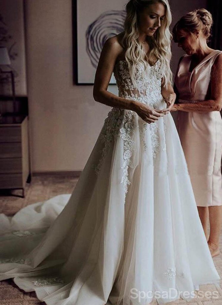 Sweetheart Lace See Through Cheap Wedding Dresses Online, Cheap Unique Bridal Dresses, WD596
