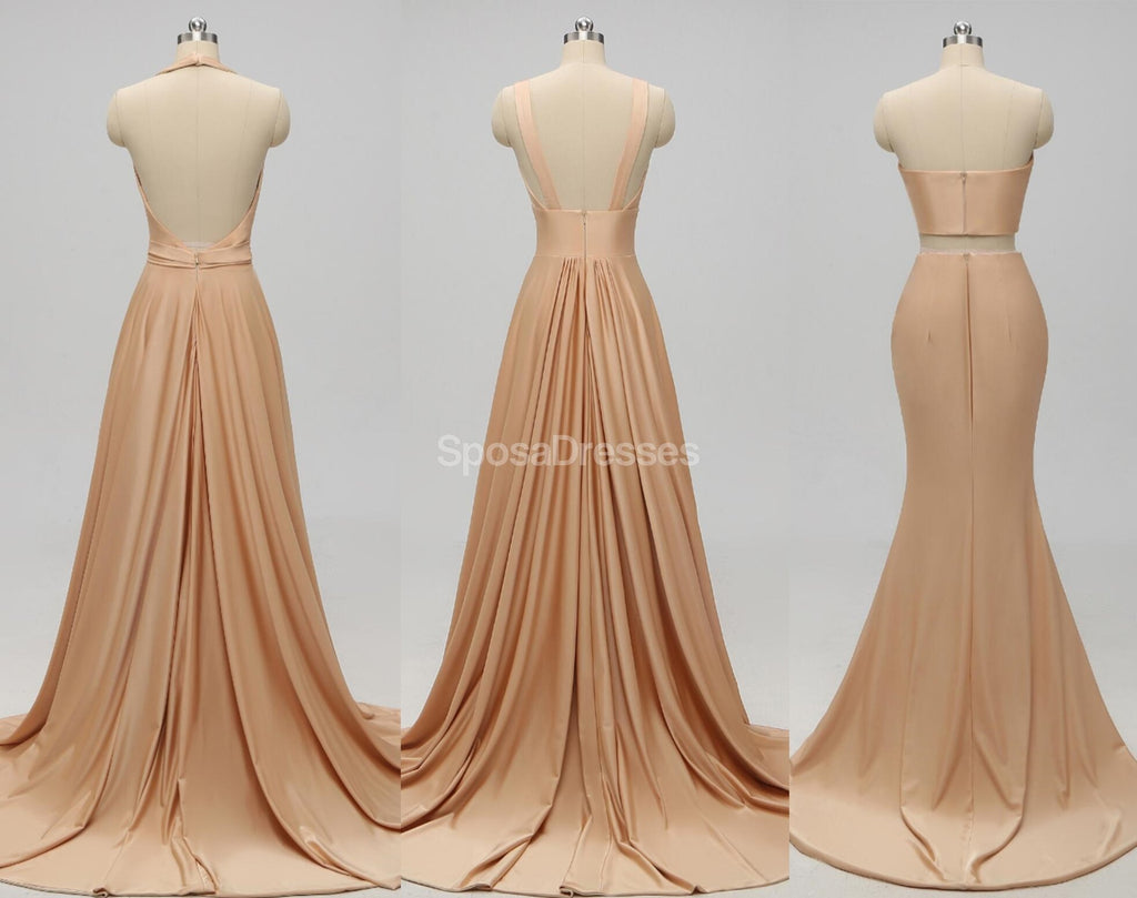 Sexy Mismatched Side Slit Long Gold Bridesmaid Dresses, WG229