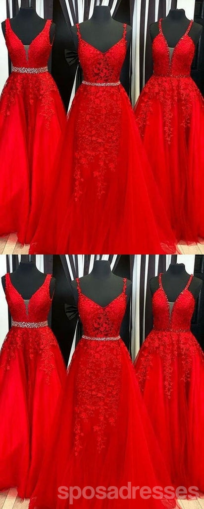 Mismatched Burgundy A-line Spaghetti Straps Cheap Long Prom Dresses,12913