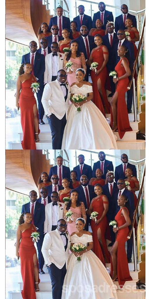 Unique Mermaid One Shoulder Side Slit Cheap Long Bridesmaid Dresses,WG1575