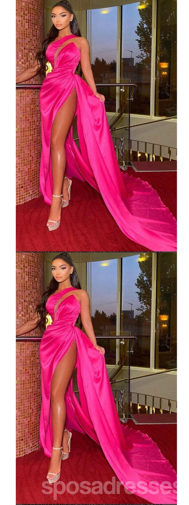 Sexy Sheath One Shoulder High Slit Cheap Long Prom Dresses,13017