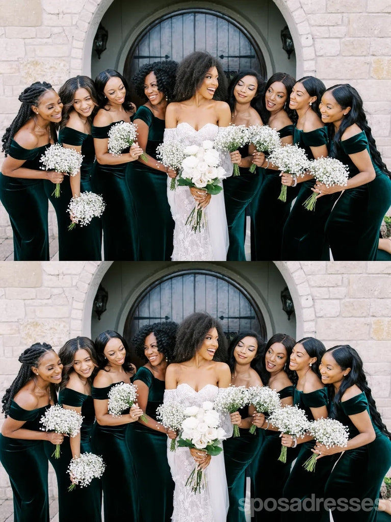 Emerald Green Mermaid Off Shoulder Cheap Long Bridesmaid Dresses,WG1585