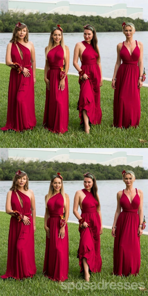 Multiway Red A-line Cheap Long Bridesmaid Dresses Online,WG1221