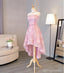 Strapless Lace High Low Pink Homecoming Prom Dresses, Affordable Short Party Prom Sweet 16 Dresses, Perfect Homecoming Cocktail Dresses, CM329