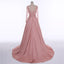 Long Sleeve See Through Heavily Beaded Dusty Pink Long Evening Prom Dresses, Popular Cheap Long 2018 Party Prom Dresses, 17228