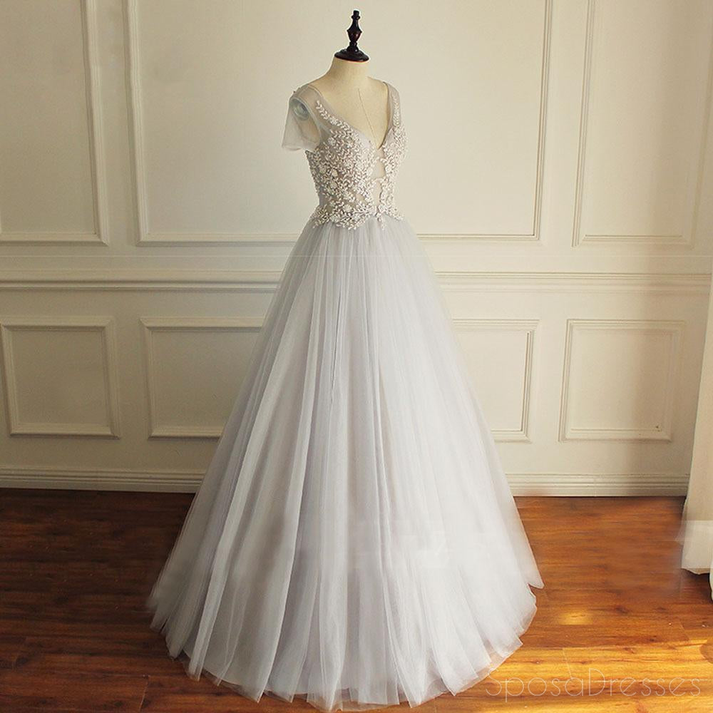 Sexy See Through A line Beaded Gray Long Evening Prom Dresses, Popular Cheap Long 2018 Party Prom Dresses, 17223