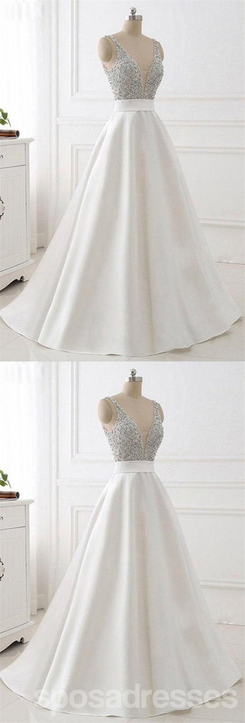 Simple White A-line V-neck Long Prom Dresses Online, Evening Party Dresses,12709