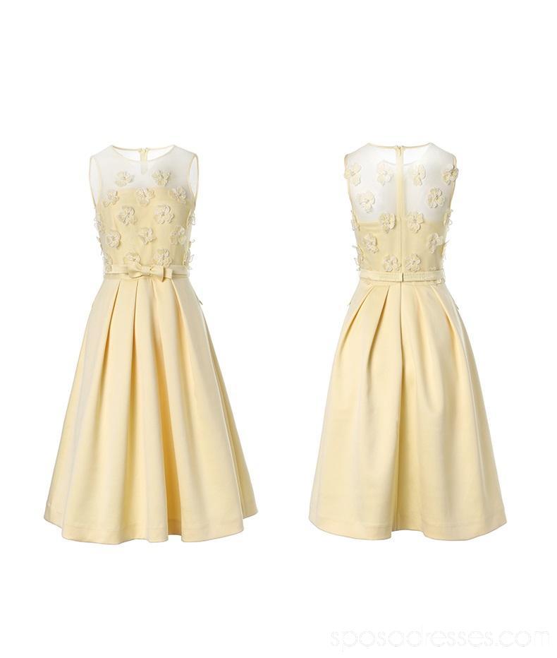 Scoop Pastel Yellow Flower Cheap Homecoming Dresses Online, Cheap Short Prom Dresses, CM780