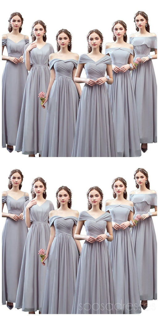 Grey Floor Length Mismatched Chiffon Cheap Bridesmaid Dresses Online, WG532
